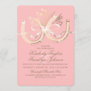 Invitation Rustic Country Horseshoe Gold et Mariage rose