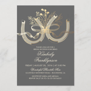 Invitation Rustic Country Horseshoe Gold Grey Fête des mariée