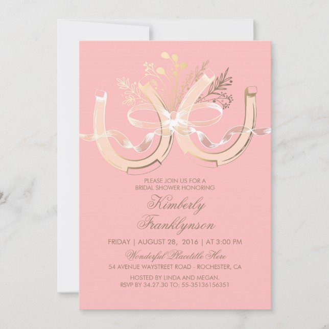 Invitation Rustic Country Horseshoe Gold Pink Fête des mariée (Devant)