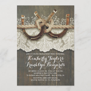 Invitation Rustic Country Horseshoes Couple Engagement Party