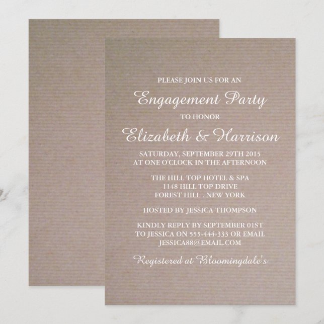 Invitation Rustic Country Kraft Engagement Party ou douche (Devant / Derrière)