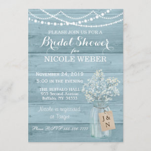 Invitation Rustic Country Mason Jar Blue Fête des mariées Inv
