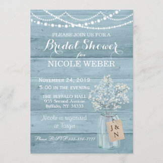 Invitation Rustic Country Mason Jar Blue Fête des mariées Inv