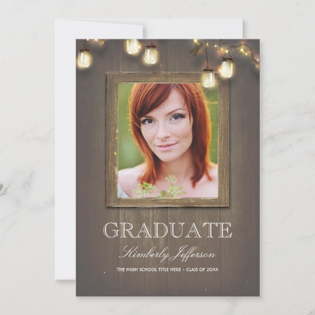 Invitation Rustic Country Mason Jar Lumières Photo Graduation (Devant)