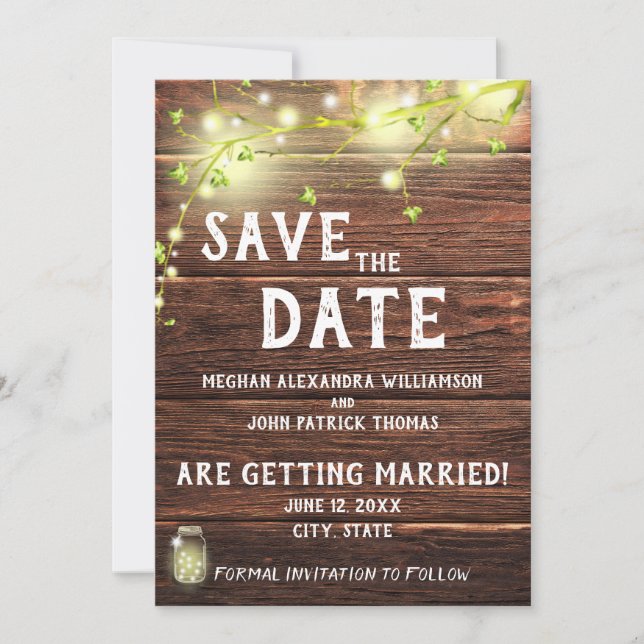 Invitation Rustic Country Mason String Lights Enregistrer La  (Devant)