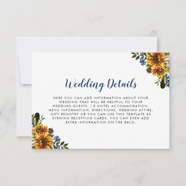 Invitation Rustic Country Navy Blue Sunflower Détails du Mari (Devant)