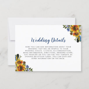 Invitation Rustic Country Navy Blue Sunflower Détails sur le