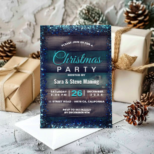Invitation Rustic Country Noël parties scintillant bleue