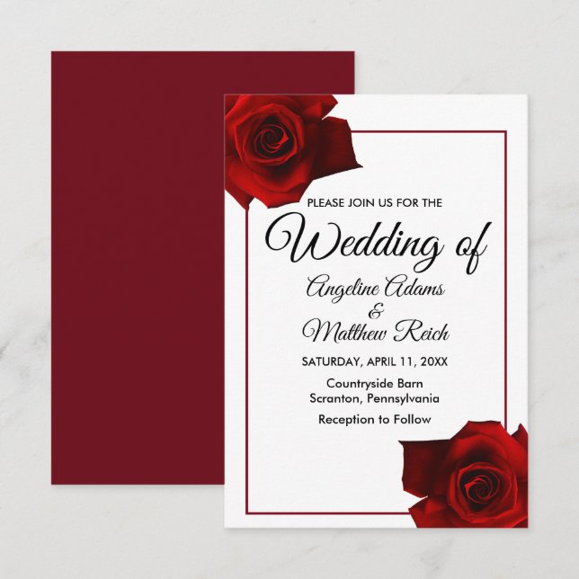 Invitation Rustic Country Rose Classy Floral Mariage (Devant / Derrière)