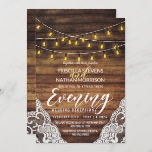 Invitation Rustic Country String Éclairage Dentelle de bois S