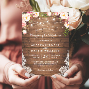 Invitation Rustic Country String éclaire Floral Lace Mariage