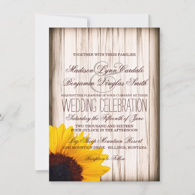 Invitation Rustic Country Sunflower Grange Wood Wedding Invit (Devant)