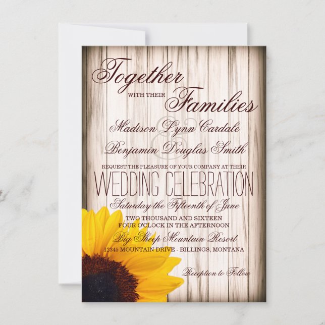Invitation Rustic Country Sunflower Grange Wood Wedding Invit (Devant)