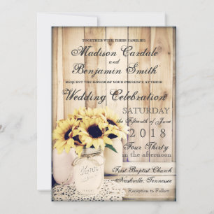 Invitation Rustic Country Sunflowers Mason Jar Wedding Invite