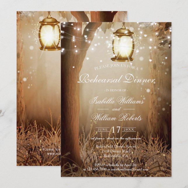 Invitation Rustic Country Tree String Lights Dîner de répétit (Devant / Derrière)