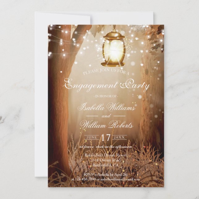 Invitation Rustic Country Tree String Lights Partie d'engagem (Devant)