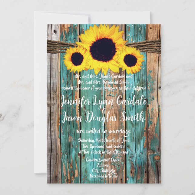 Invitation Rustic Country Turquoise Grange Mariage de tournes (Devant)