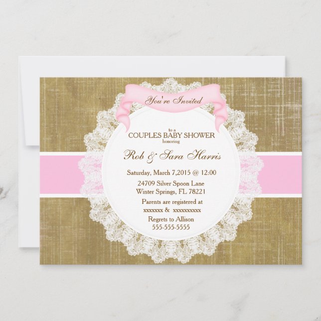 Invitation Rustic Country Vintage Burlap Baby shower Invitati (Devant)