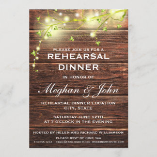 Invitation Rustic Country Wood Mason Lights Dîner de répétiti
