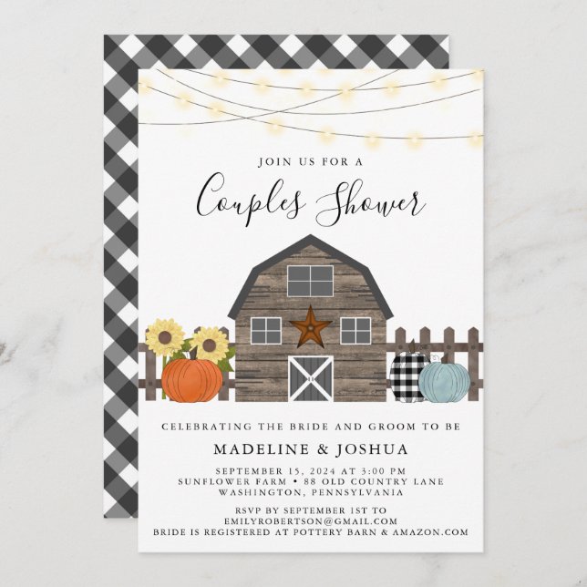 Invitation Rustic Couples Douche Automne Pays Annonce Invitat (Devant / Derrière)