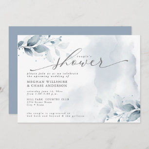 Invitation Rustic Couple's Douche Dusty Blue Foliage Invitat