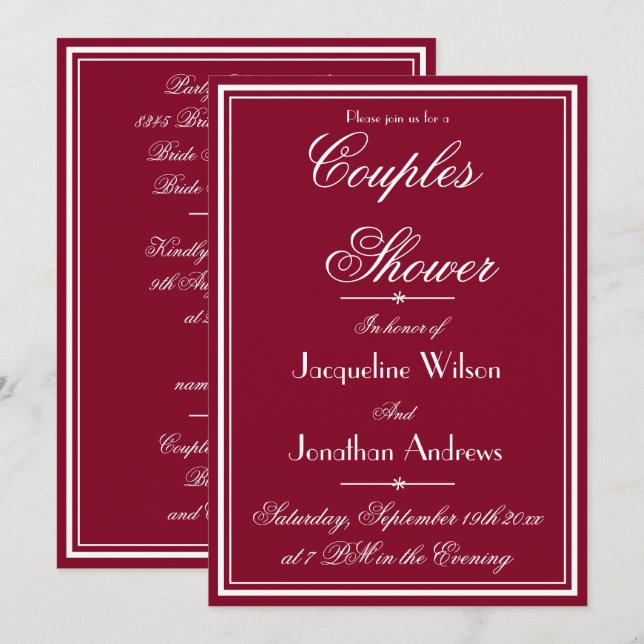 Invitation Rustic Couples Nom de douche E-mail RSVP Bourgogne (Devant / Derrière)