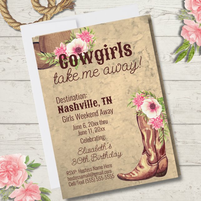 Invitation Rustic Cowgirl 30e anniversaire Nashville (Créateur téléchargé)
