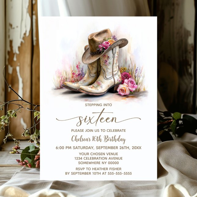 Invitation Rustic Cowgirl Boots and Hat 16th Birthday Party (Créateur téléchargé)