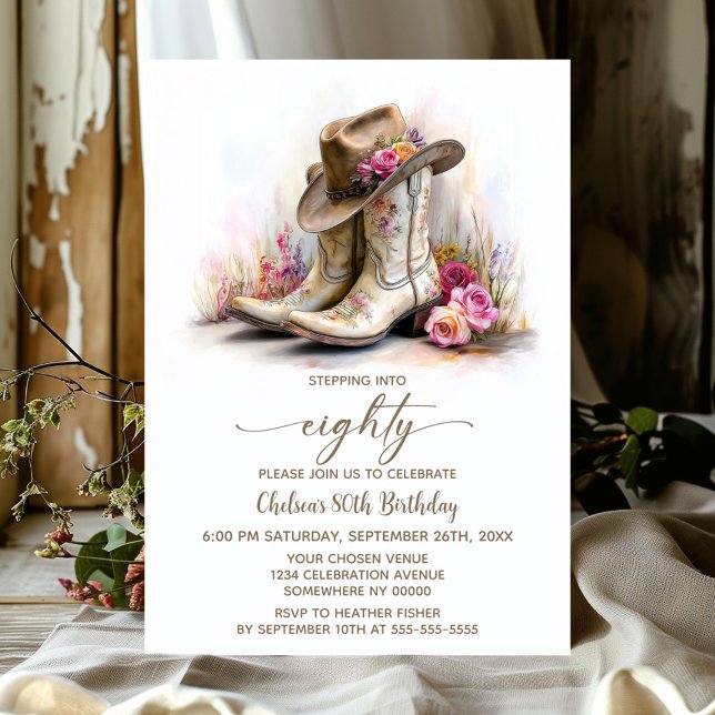 Invitation Rustic Cowgirl Boots and Hat 80th Birthday Party (Créateur téléchargé)