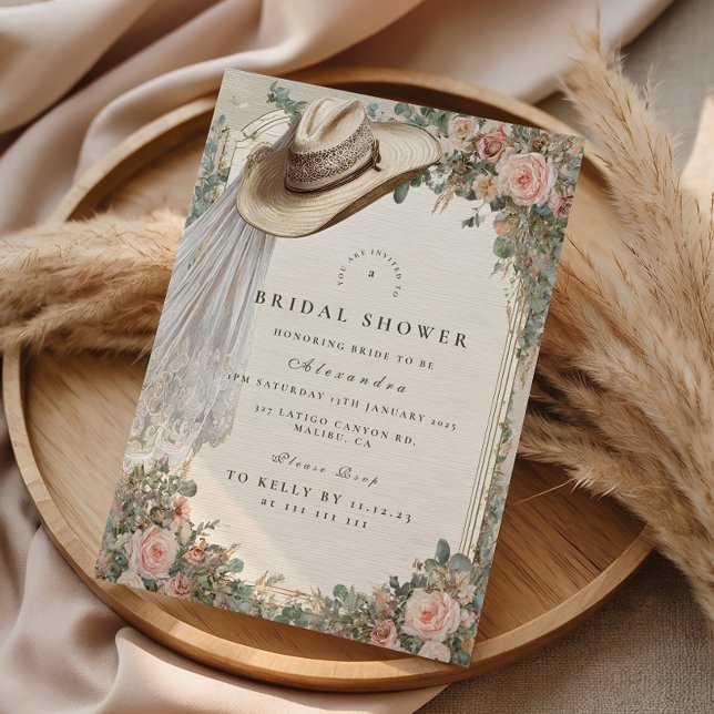 Invitation Rustic Cowgirl Hat Floral Bridal Shower (Créateur téléchargé)