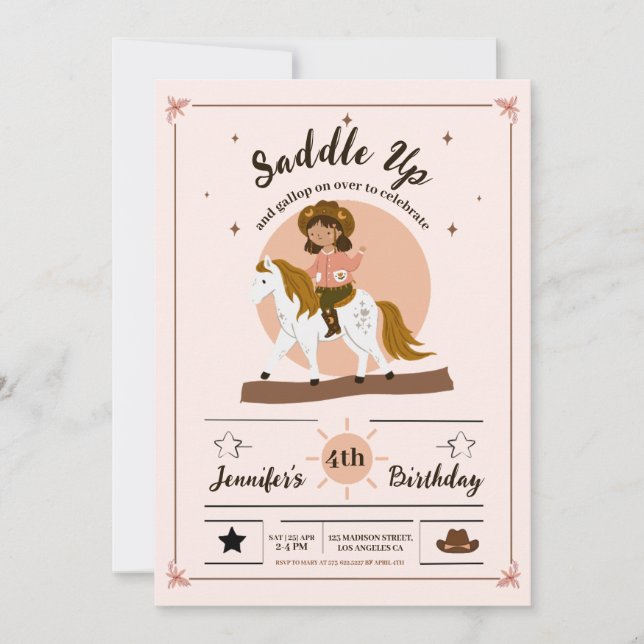 Invitation Rustic Cowgirl Saddle Up 4e anniversaire (Devant)