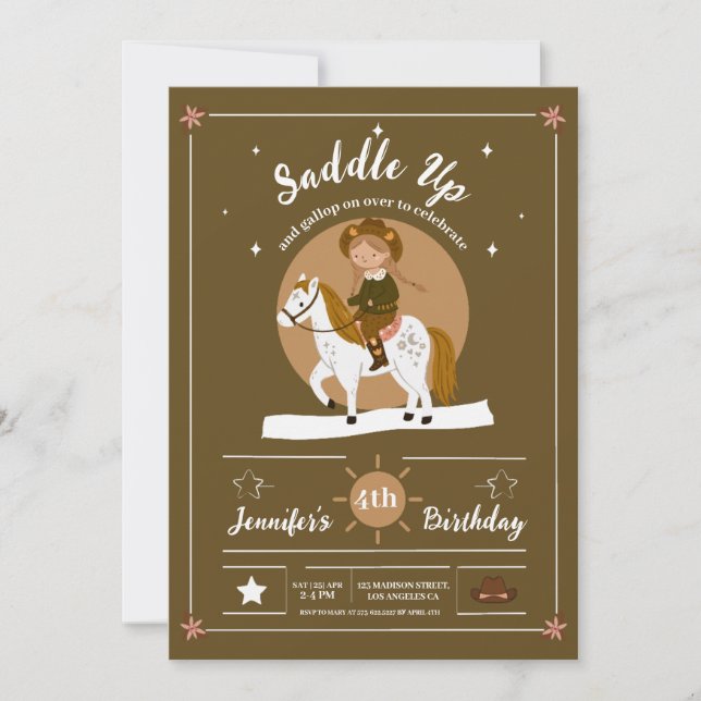 Invitation Rustic Cowgirl Saddle Up Anniversaire (Devant)