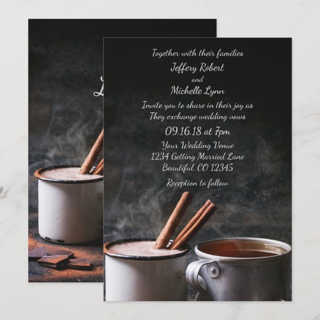 Invitation Rustic Cup of Tea and Hot Chocolate Wedding Invite (Devant / Derrière)