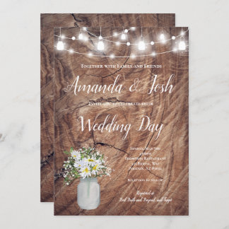 Invitation Rustic Daisy Floral Mason Jar Mariage campagnard