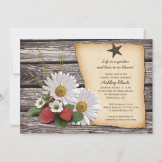 Invitation Rustic Daisy Strawberry Bridal