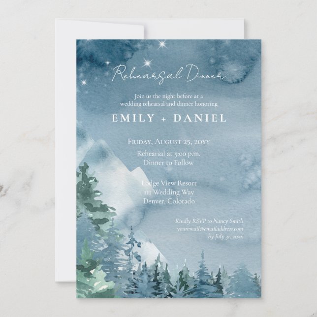 Invitation Rustic Dark Dusk Blue Watercolor - Répétition du M (Devant)