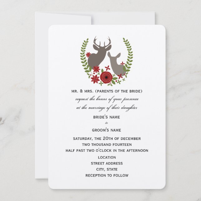 Invitation Rustic Deer Mariage de Noël (Devant)
