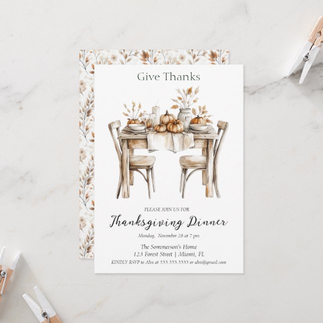 Invitation Rustic Donner Merci Dîner (Devant/Arrière en situation)