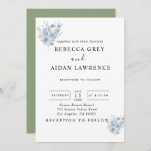 rustic dusty blue watercolor flowers & leaves