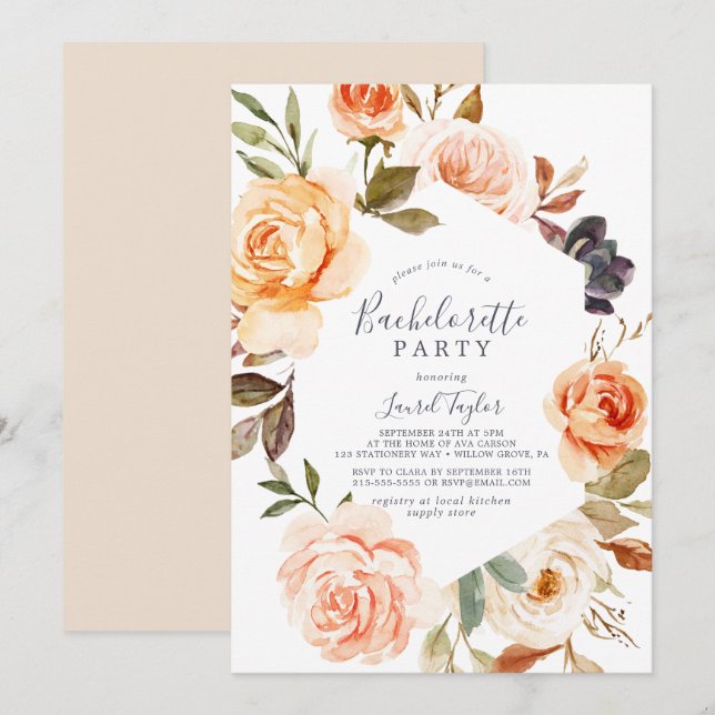 Invitation Rustic Earth Florals Bachelorette Party (Devant / Derrière)