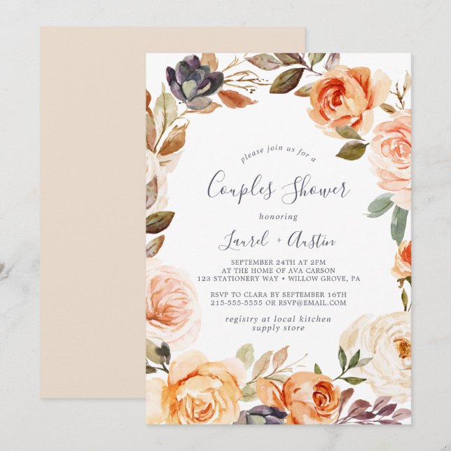 Invitation Rustic Earth Florals Couples Douche (Devant / Derrière)