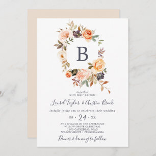 Invitation Rustic Earth Florals Monogramme Mariage