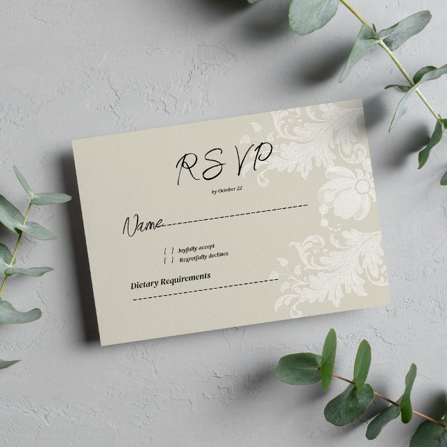 Invitation Rustic earthy neutral white floral lace RSVP (Rustic earthy neutral white floral lace RSVP)