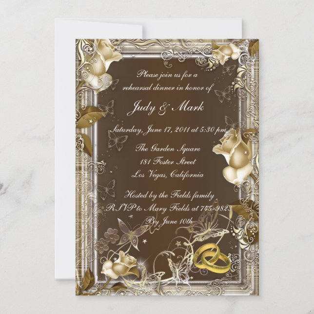 Invitation Rustic Elegance White Rose Rehearsal Dîner Invitat (Devant)