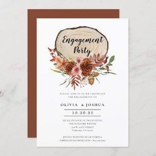 Invitation Rustic Engagement Party Automne Floral Bois Slice 