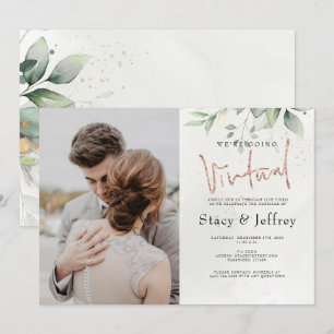 Invitation Rustic Eucalyptus Gold Virtual Wedding