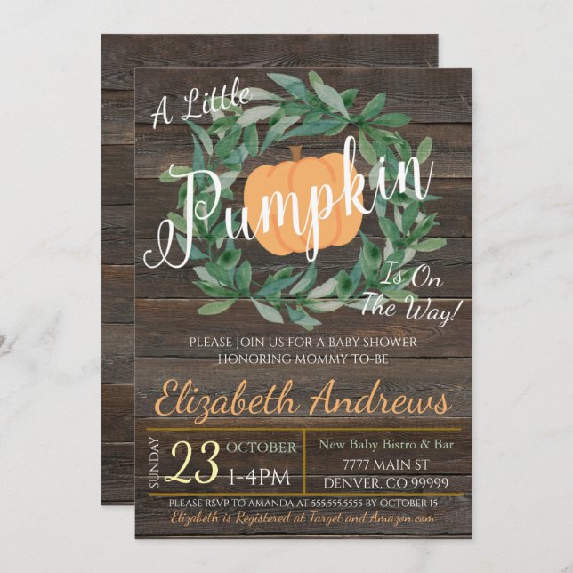 Invitation Rustic Fall Baby shower Party (Devant / Derrière)