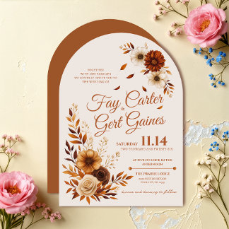 Invitation Rustic Fall Burnt Sienna Beige Floral Wedding 