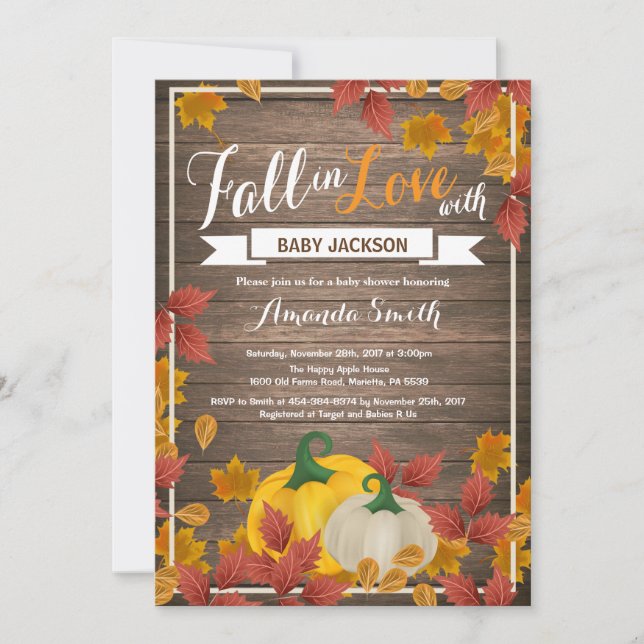 Invitation Rustic Fall Citrouille Baby shower  (Devant)