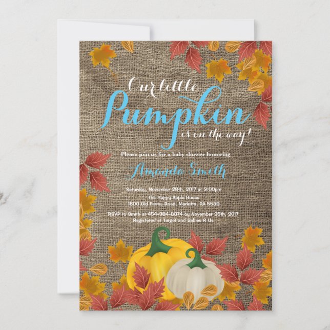 Invitation Rustic Fall Citrouille Boy Baby shower  (Devant)